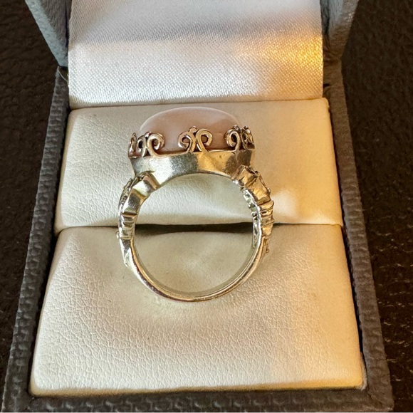 Peruvian Pink Opal 15MM round. Rhodium over Sterling Silver. Sz5. - Picture 3 of 3